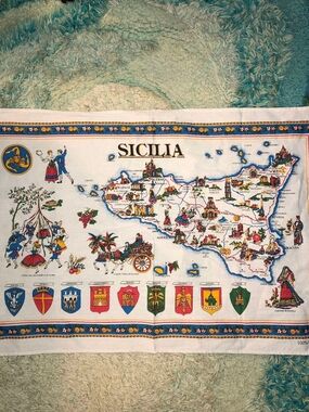 Idee e Colori Linea Laura Sicilia Map 100% Cotton Tea Towel, Multicolor